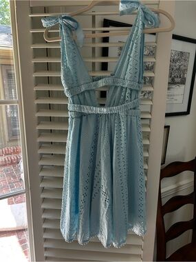 Selfie Leslie Light Blue Eyelet Mini Dress with Tie Straps